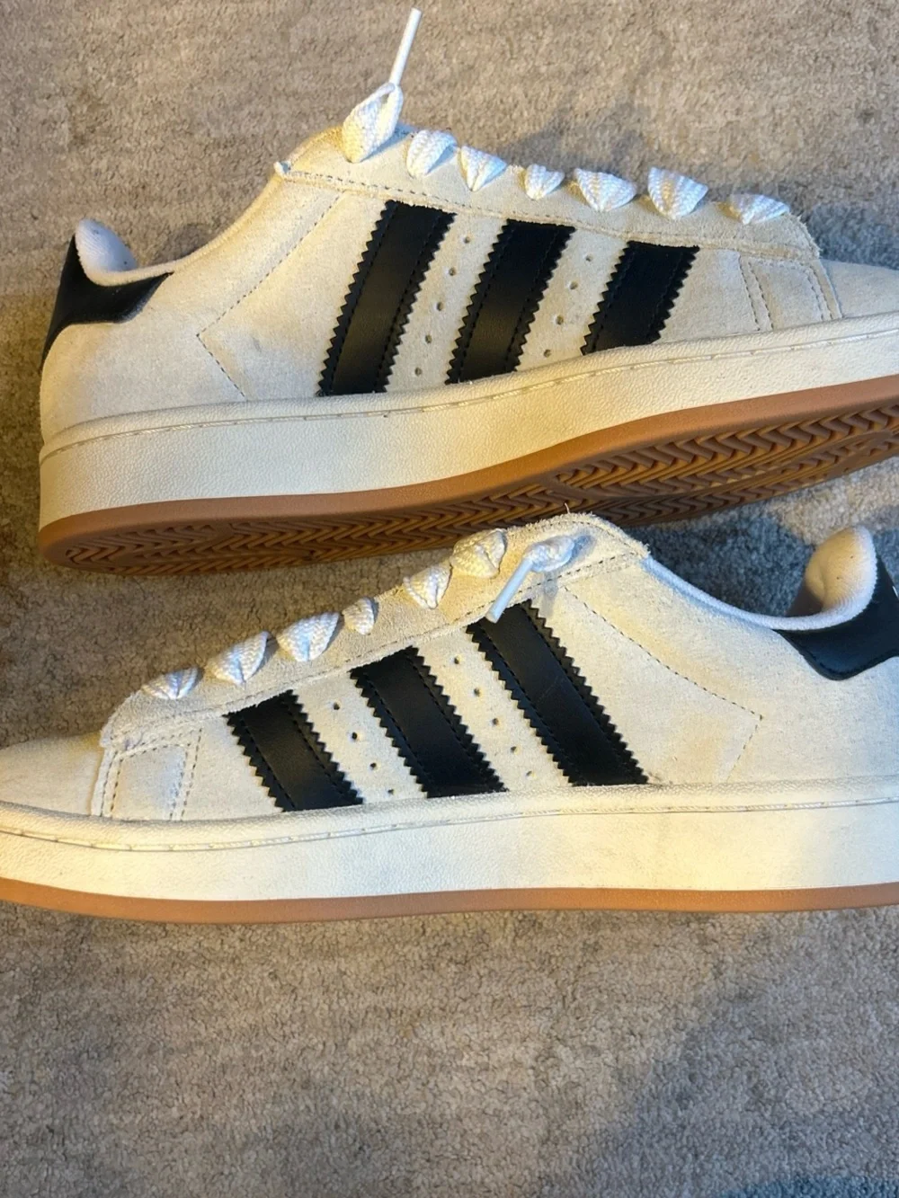 adidas Off-White Suede Sneakers with Black Stripes - Picture 3 of 6